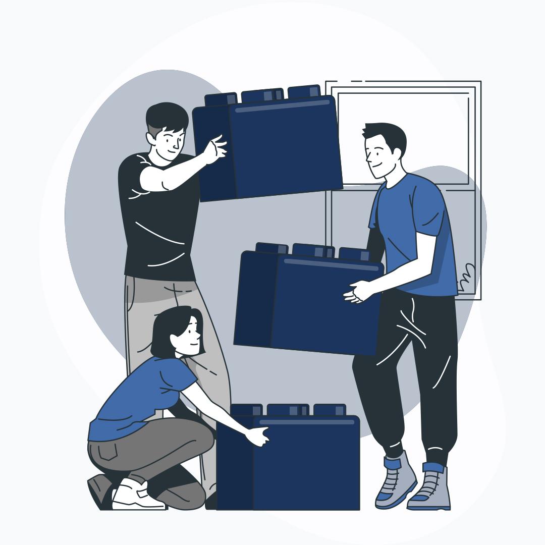 Male top performing cleaner and happy team cleaning room. Group sanitizing home, dust surface, vacuum and mop floors and clean house windows